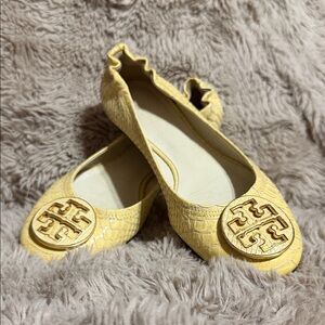 Tory Burch Yellow Leather Snake Skin Embossed Ballet Flats size 8.5